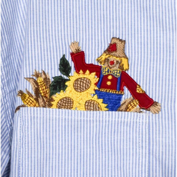 Solutions Original Embroidered Sunflower Blue & White Striped Shirt Sz M - Picture 3 of 5